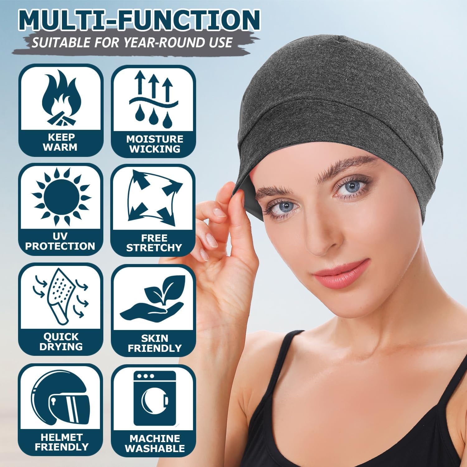 Breathable Lightweight Cotton Skull Caps for Men Women (2-Pack)