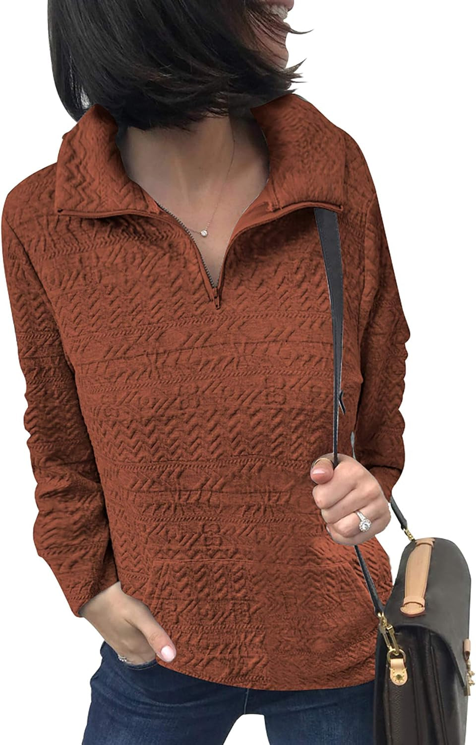 Women's Lightweight Quilted Pattern Long Sleeve Casual Sweatshirts