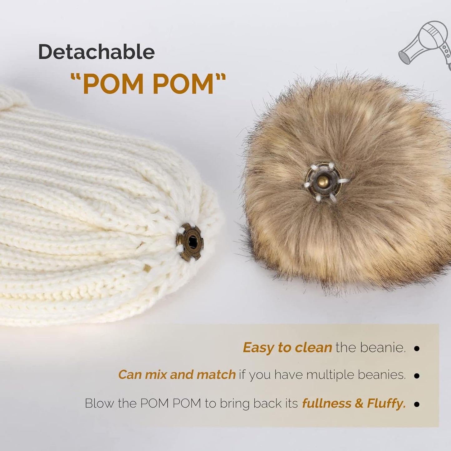 Women's Faux Fur Pom Knitted Beanie Hat 