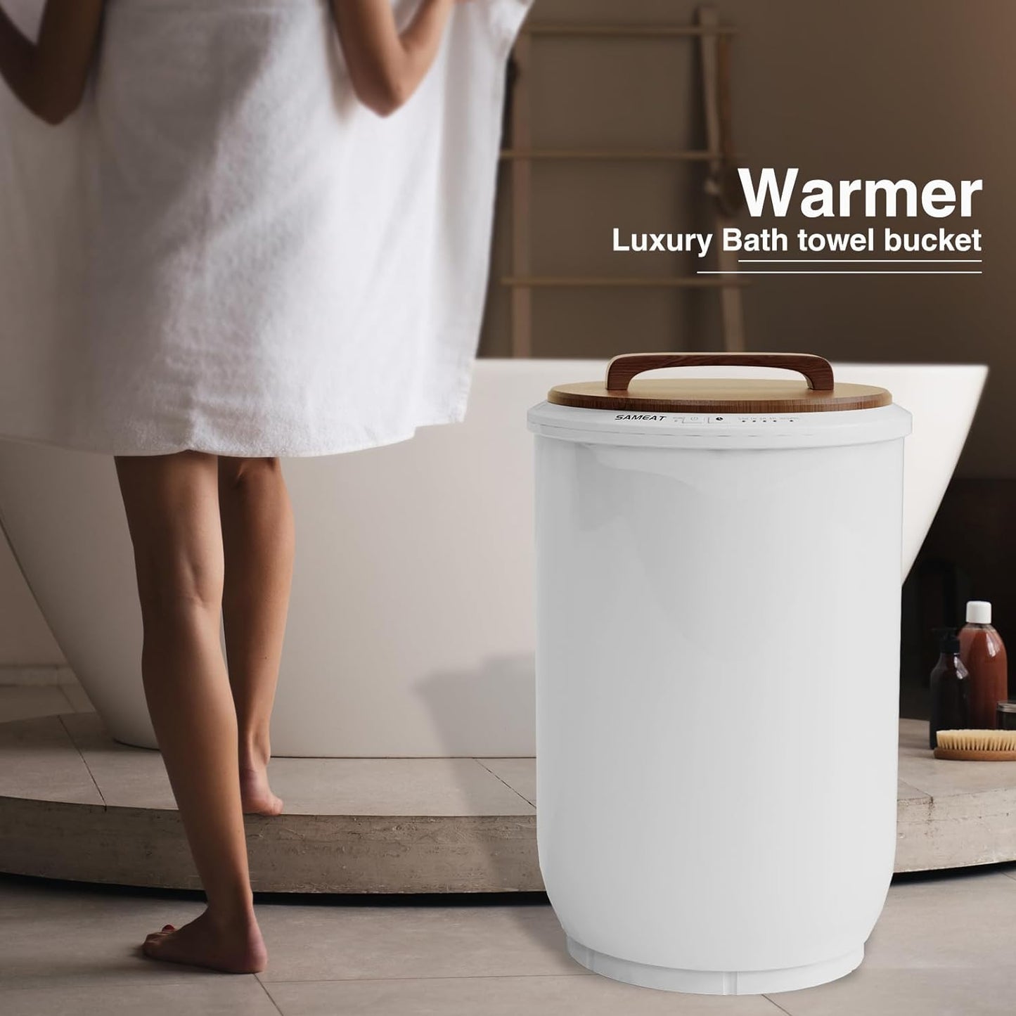 Large Towel Warmer for Bathroom - Heated Towel Warmers Bucket, Wooden Lid, Auto Shut Off, Fits up to Two 40"X70" Oversized Towels, Best Ideals