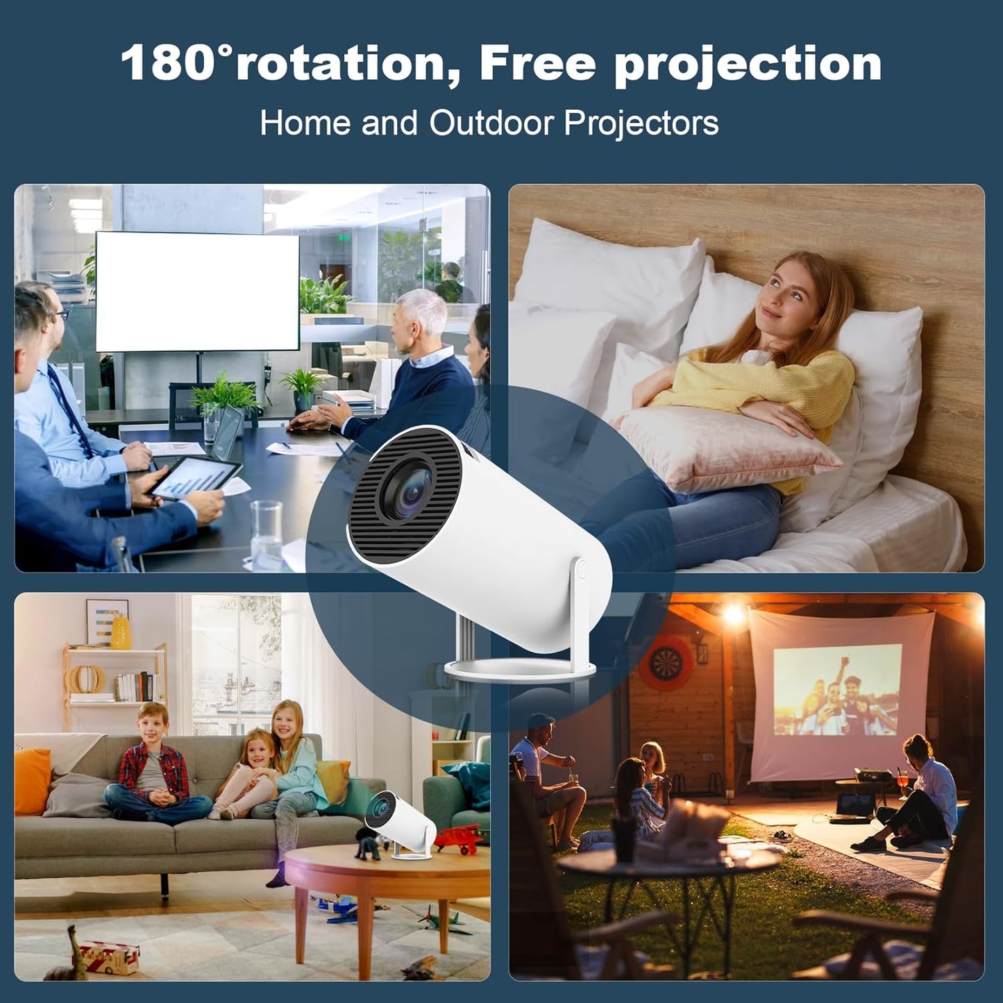 4K 1080P Full HD 180°Rotatable Smart Mini Projector