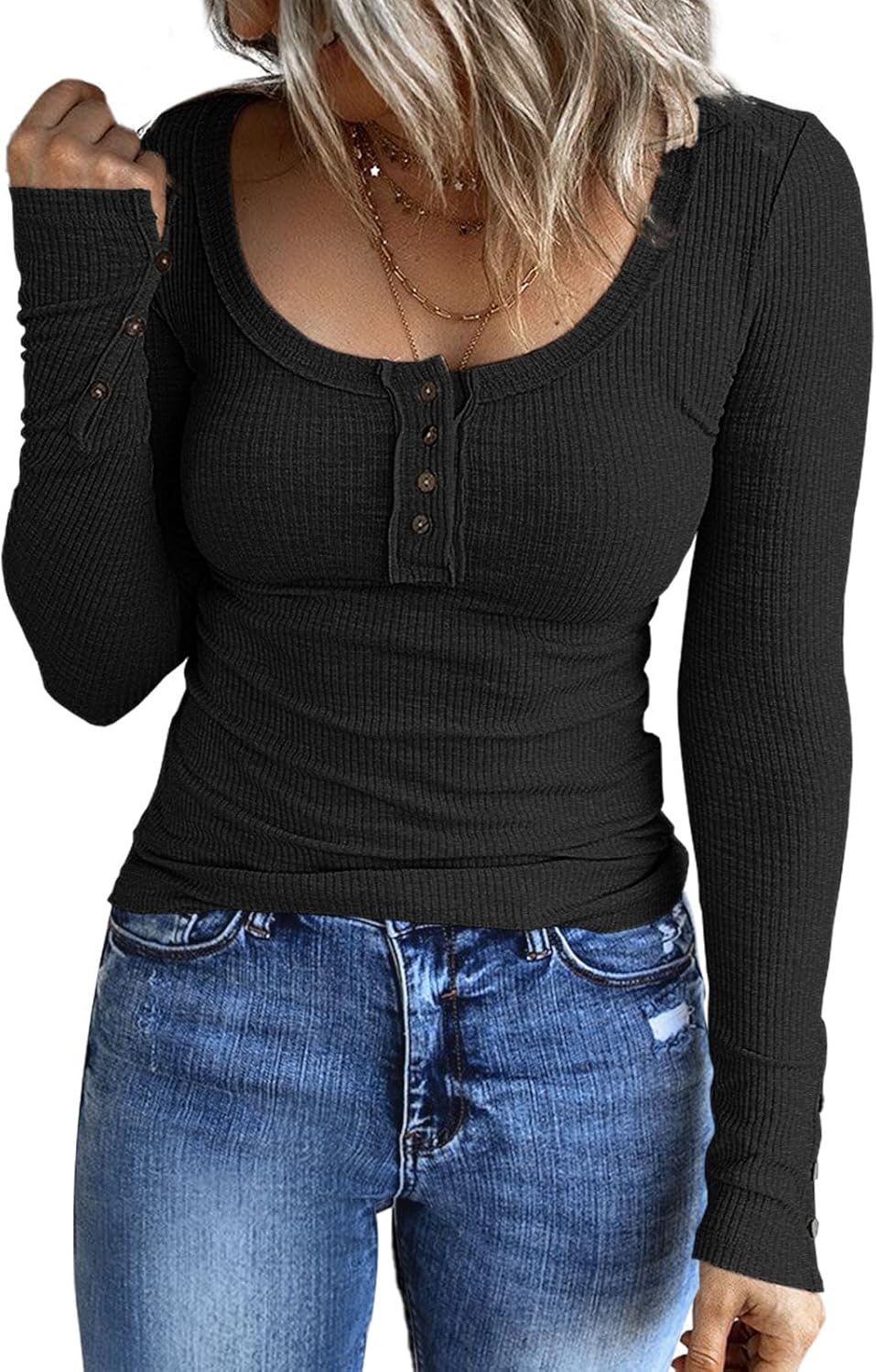 Women's Casual Fall Long Sleeve Shirts Top Button