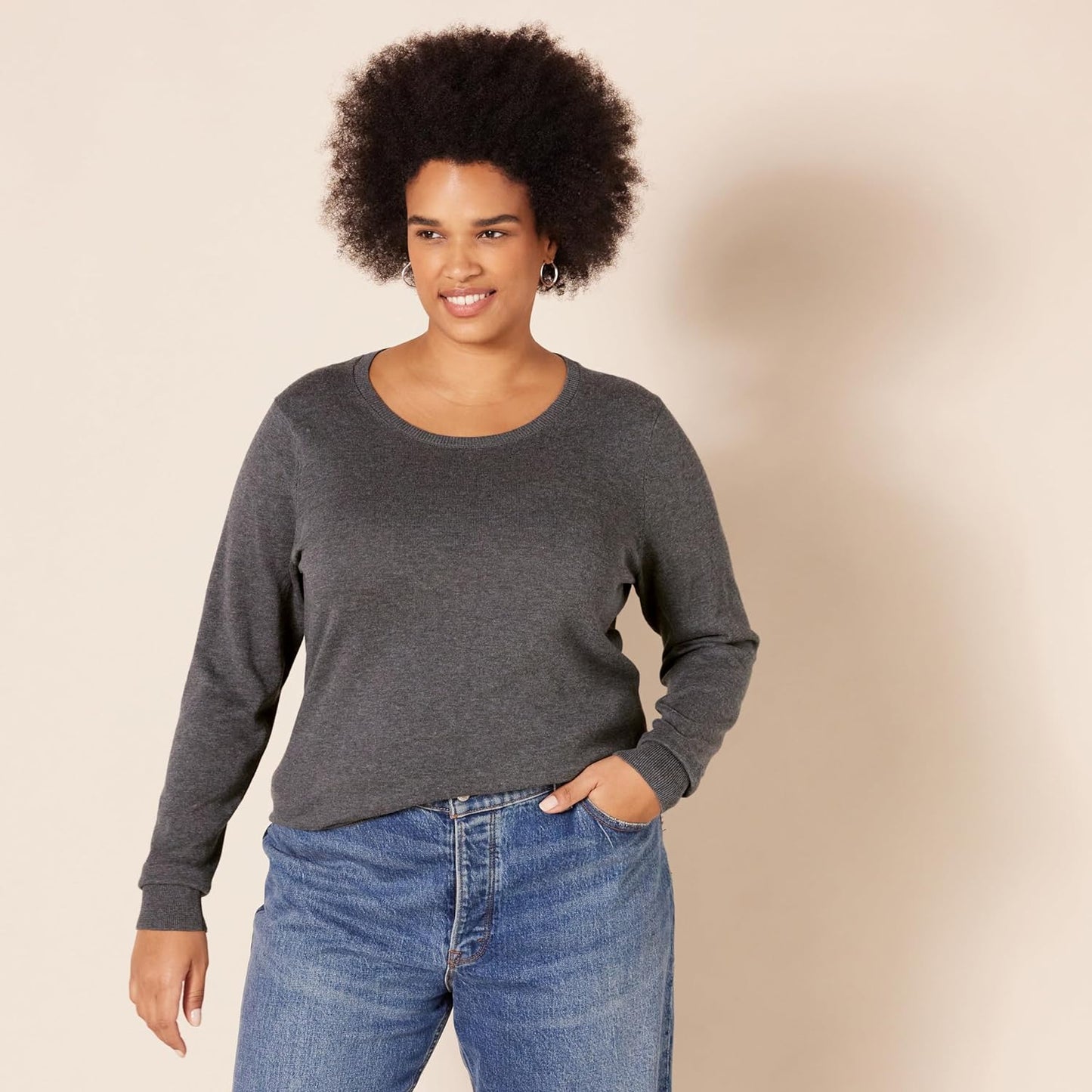 Women's Long-Sleeve Lightweight Crewneck Sweater (Available in plus Size)