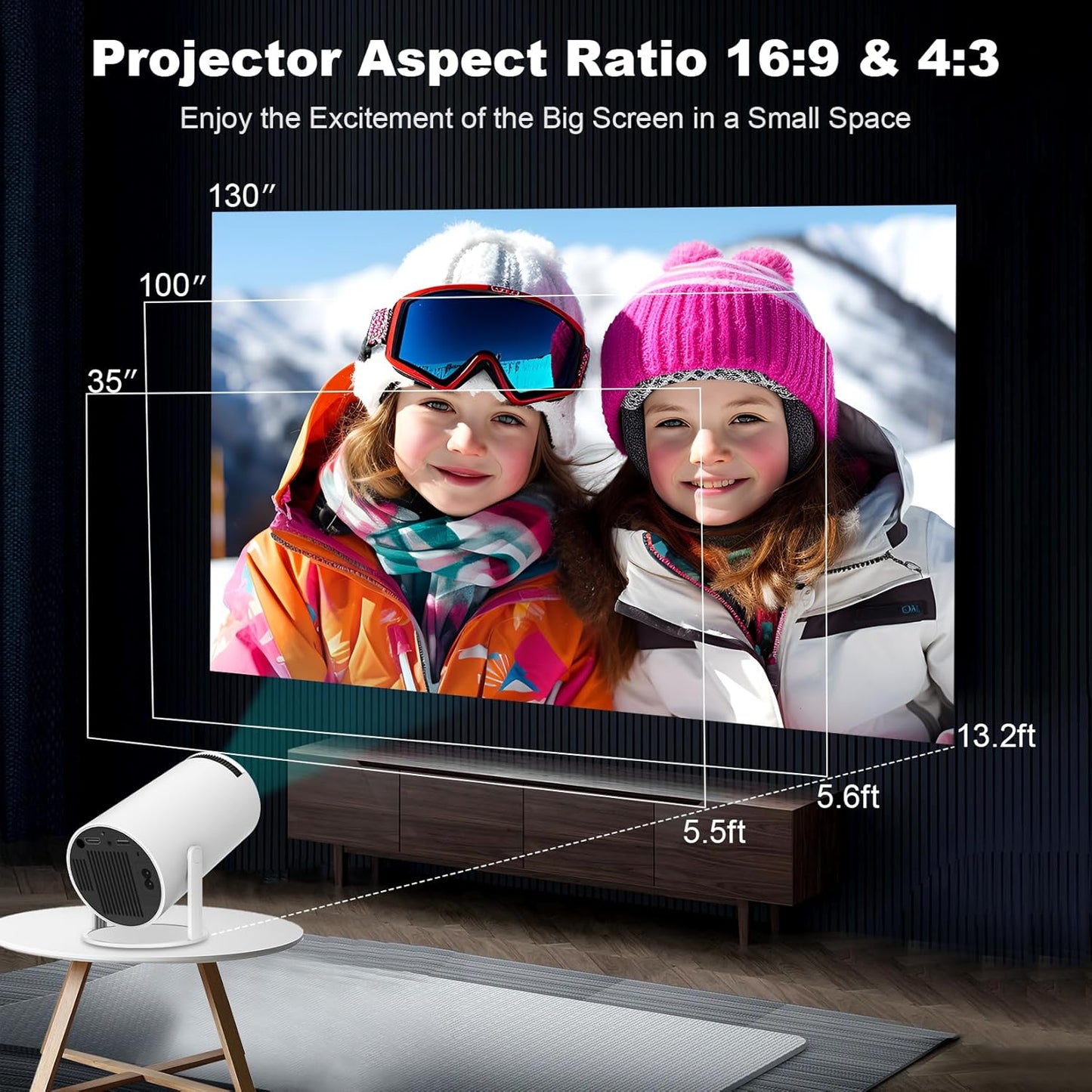 4K 1080P Full HD 180°Rotatable Smart Mini Projector