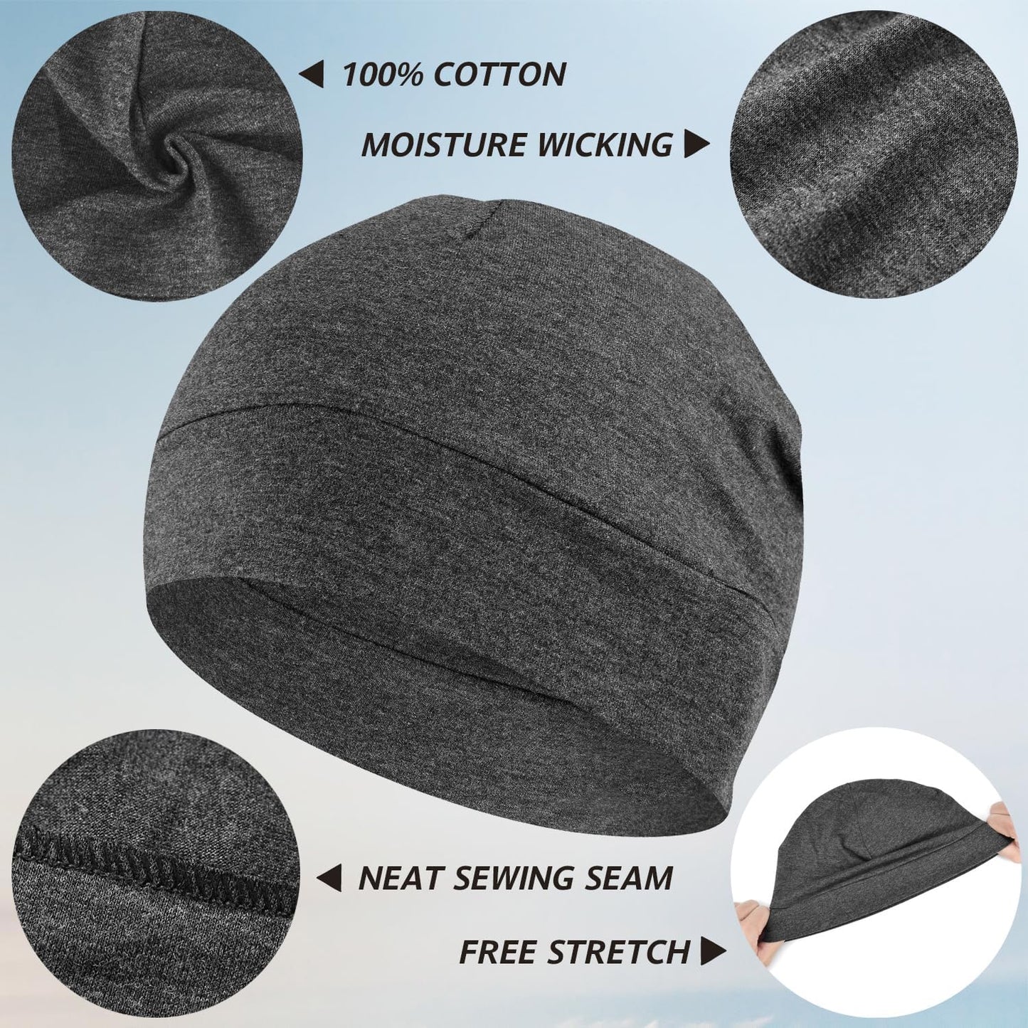 Breathable Lightweight Cotton Skull Caps for Men Women (2-Pack)