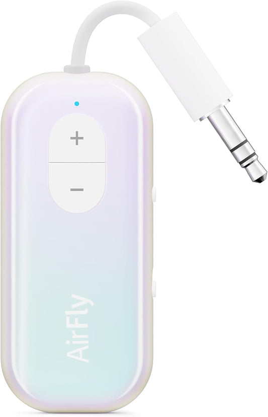 Airfly SE Iridescent Bluetooth Wireless Audio Transmitter Receiver for Airpods or Wireless Headphones - Use with Any 3.5Mm Audio Jack for Airplane, Gym Equipment, TV, Ipad/Tablet and Auto