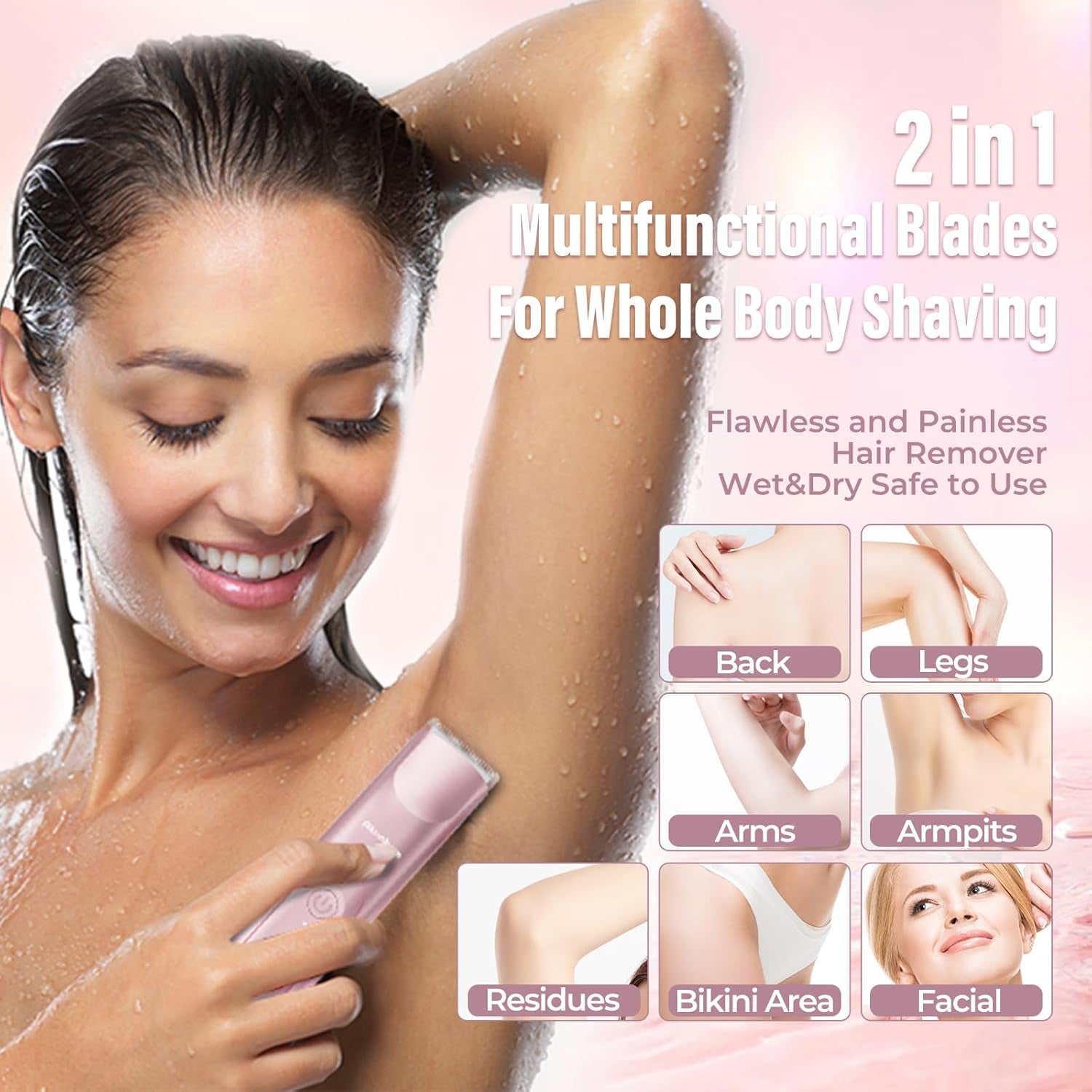 LuxeBlade 2 in 1 Women Electric Shaver Dual Head Bikini Trimmer 