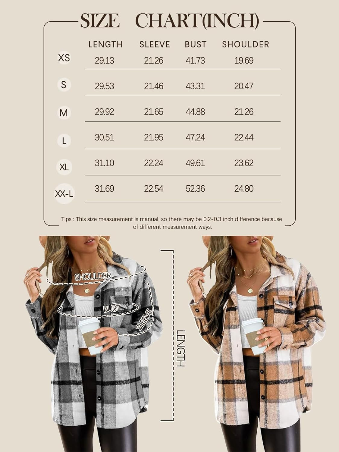 Women's Fall Casual Plaid Shackets Button down Long Sleeve Shirts 