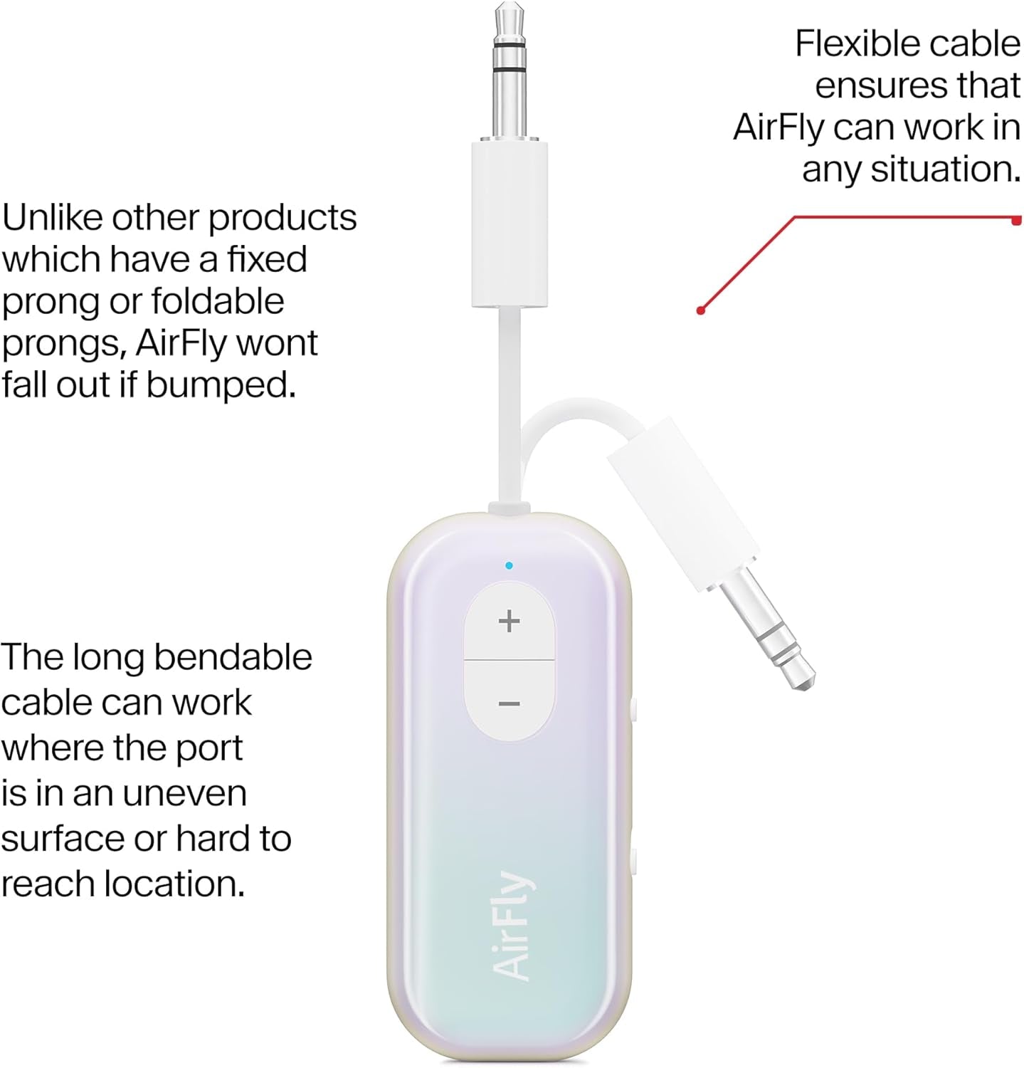 Airfly SE Iridescent Bluetooth Wireless Audio Transmitter Receiver for Airpods or Wireless Headphones - Use with Any 3.5Mm Audio Jack for Airplane, Gym Equipment, TV, Ipad/Tablet and Auto