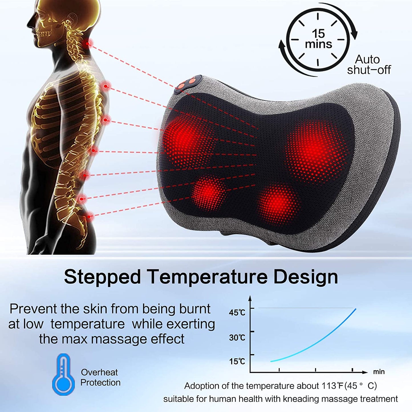 Cozy Vibez Heated Deep Tissue Back and Neck Massager Pillow 