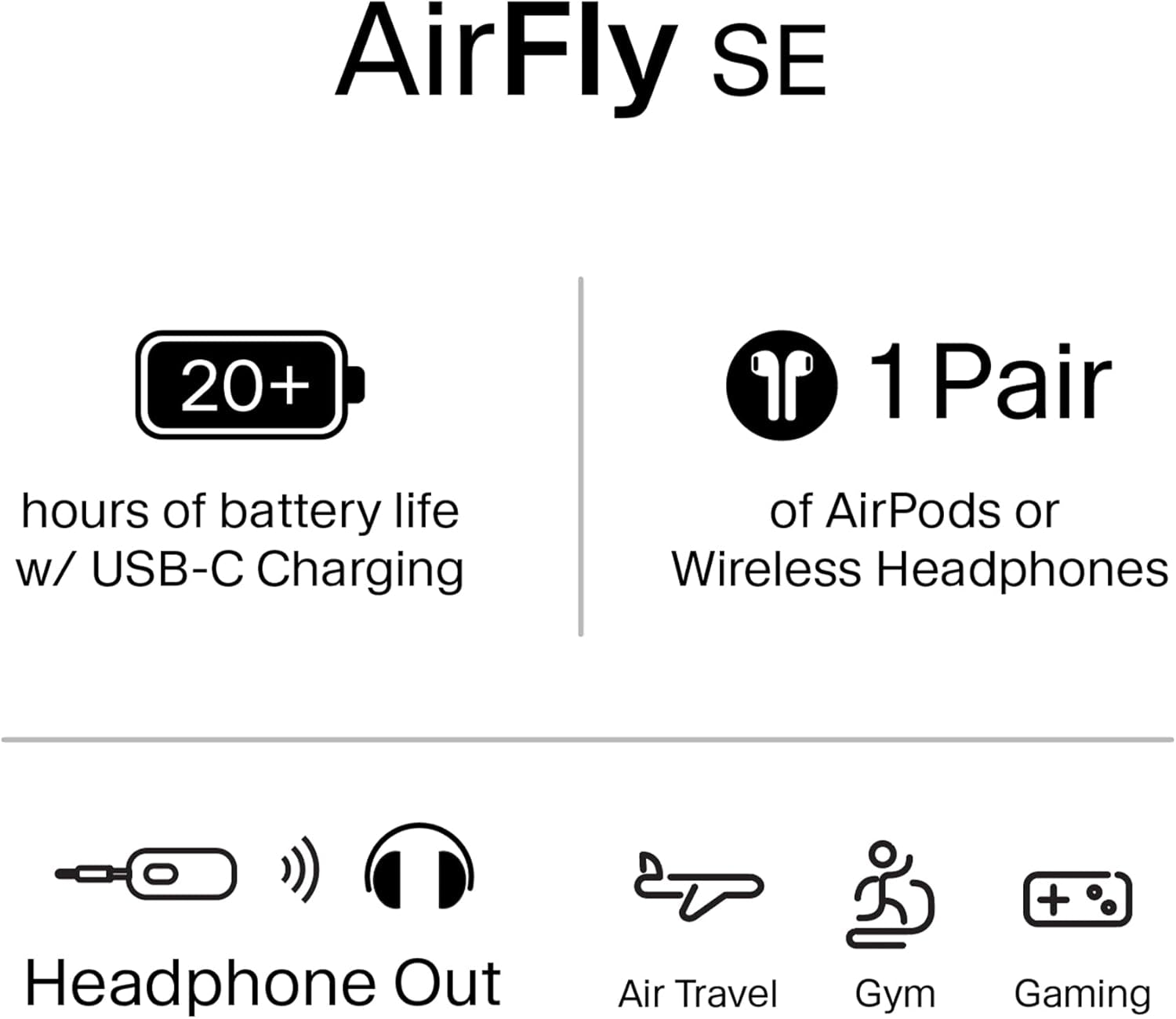 Airfly SE Iridescent Bluetooth Wireless Audio Transmitter Receiver for Airpods or Wireless Headphones - Use with Any 3.5Mm Audio Jack for Airplane, Gym Equipment, TV, Ipad/Tablet and Auto