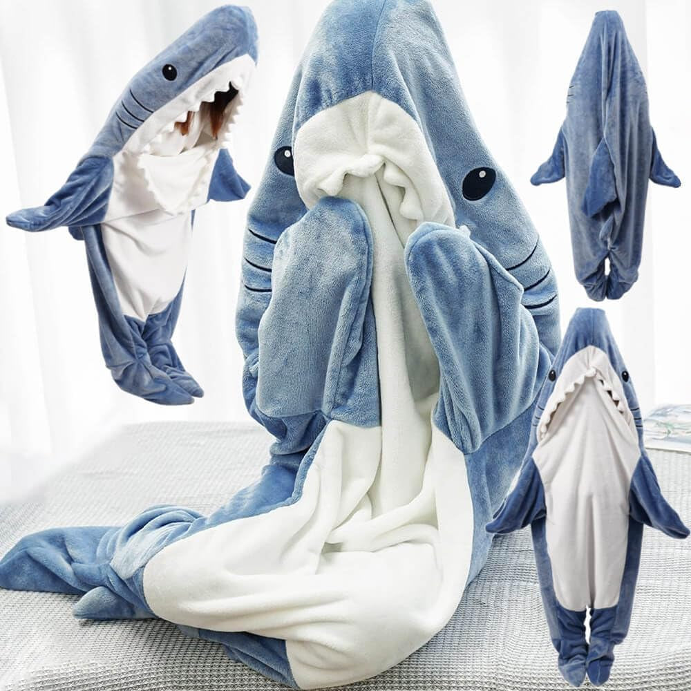 Shark Blanket Hoodie Onesie Adult & Kid, Wearable Shark Blanket, Shark Sleeping Bag, Soft Cozy Shark Onesie Costume